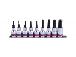 Kpl. nasadek z końcówką 6-kąt. 1/2"  9 cz. długich 4-17mm na szynie