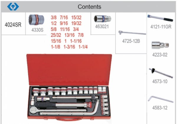 Kpl. nasadek krótkich 1/2" 24cz. 12-kąt.  calowych