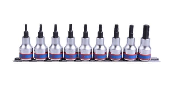 Kpl. nasadek z końcówką Torx 1/2"  9 cz. T20-T60 na szynie