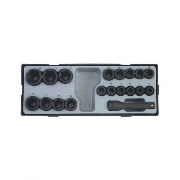 Zestaw nasadek 6-kątnych udarowych krótkich 1/2″ 19el. z wkładką FORCE Zestaw nasadek 6-kątnych udarowych krótkich 1/2″ 19el. z wkładką FORCE