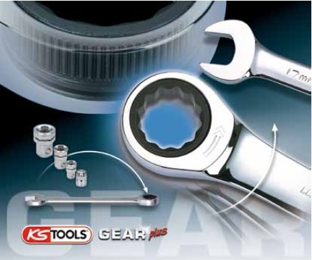 Kpl. 4szt. kluczy płasko-oczkowych z grzechotką GEARplus KS TOOLS