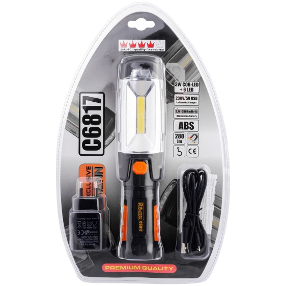 Lampa 3W + 6 LED akumulator, obrotowa 360* magnetyczna RICHMANN