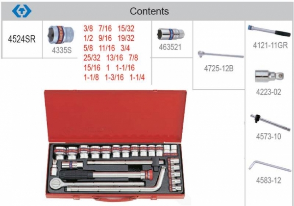 Kpl. nasadek krótkich 1/2" 24cz.  6-kąt.  calowych