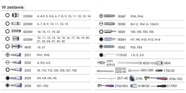 Kpl. nasadek 1/2 i 1/4" 6-kąt. 96cz. z akcesoriami King Tony